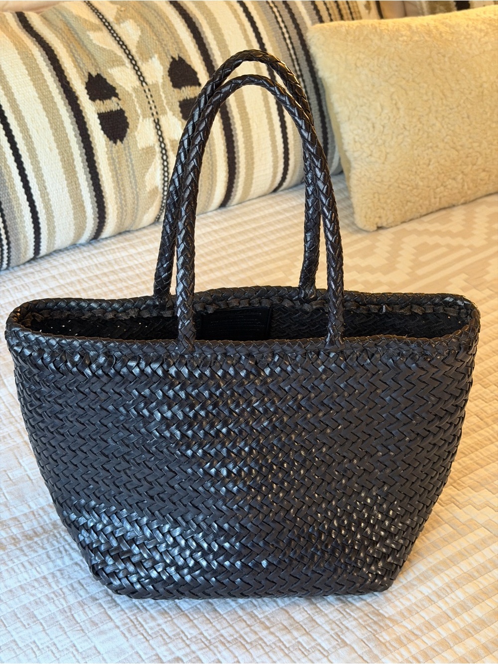 Dragon Diffusion Grace Small Black Woven Leather Tote Bag - Picture 2 of 8